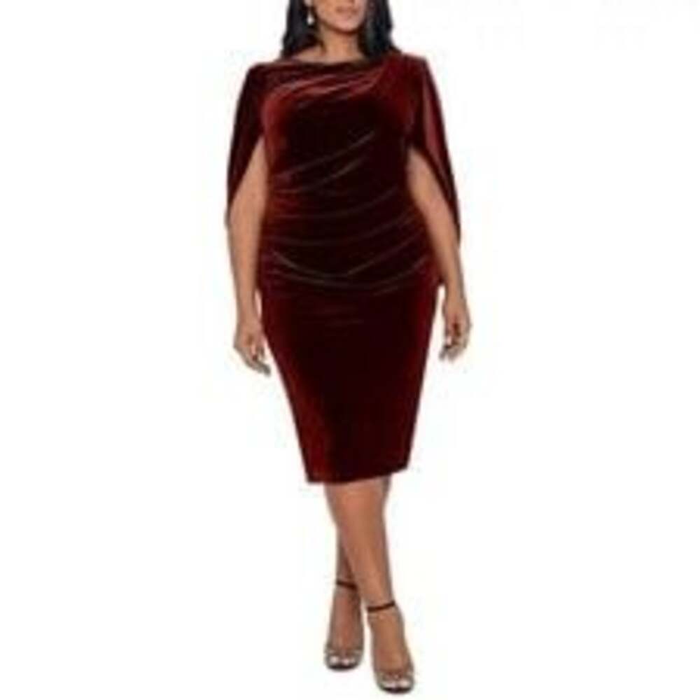 Betsy & Adam Womens Plus Velvet Cape Back Midi Dress 16W NEW $220 B214W